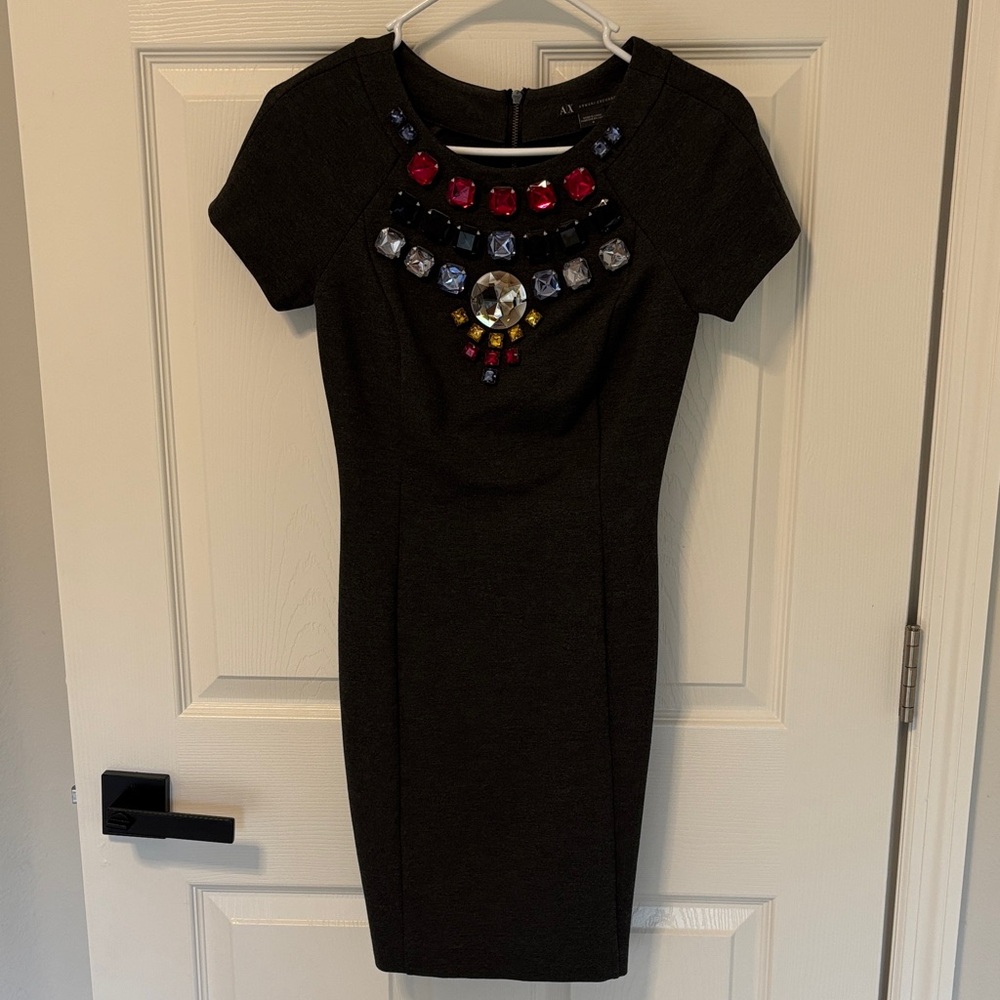 Armani Exchange Black Mini Dress with Colorful Gemstones